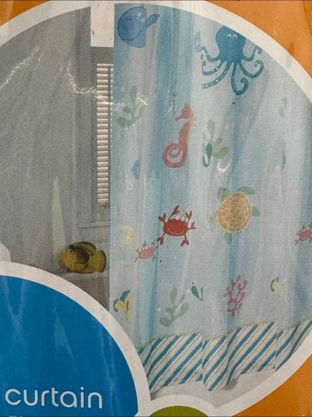 DYR Aqua Blue sequinned  octopus Kids Shower Curtain new in packaging